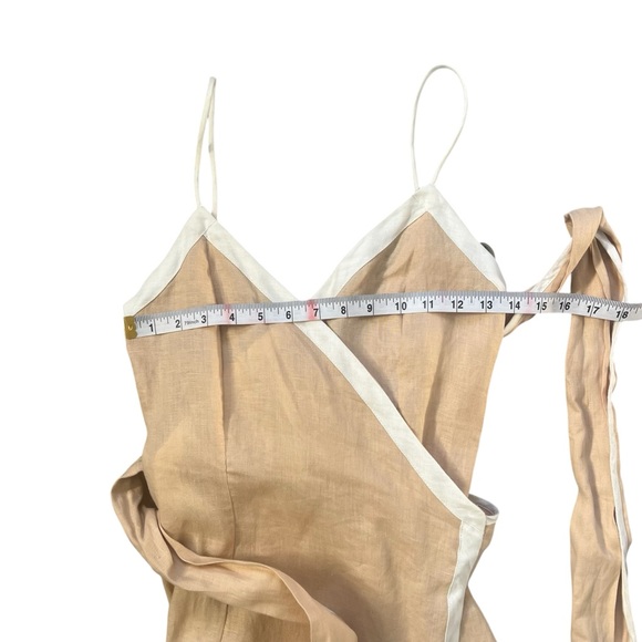 Anthropologie Azulu Vitoria Camel Linen Contrast Colorblock Wrap Dress Sz XS - Picture 10 of 12